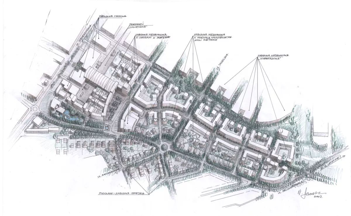 „Nowe Podolany” - projekt urbanistyczny, rysunki koncepcyjne, odręczne 2