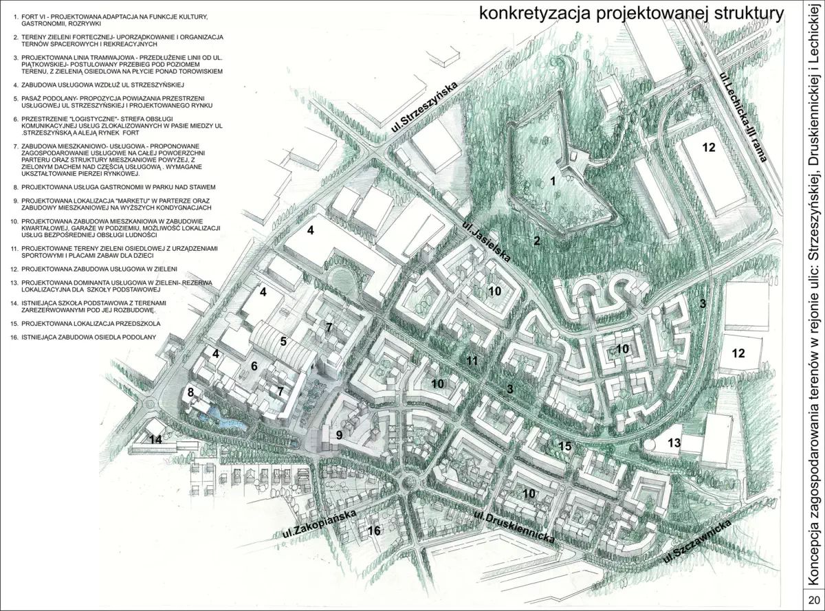 „Nowe Podolany” - projekt urbanistyczny, rysunki koncepcyjne, odręczne 4